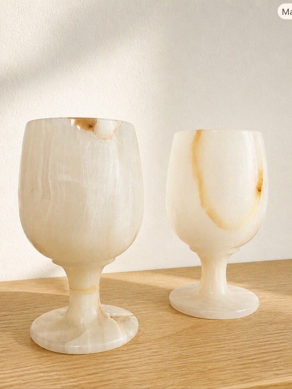 Vintage Hand-Carved Onyx Wine Glasses Goblets - Set of 2 Boho Stone Stemware
